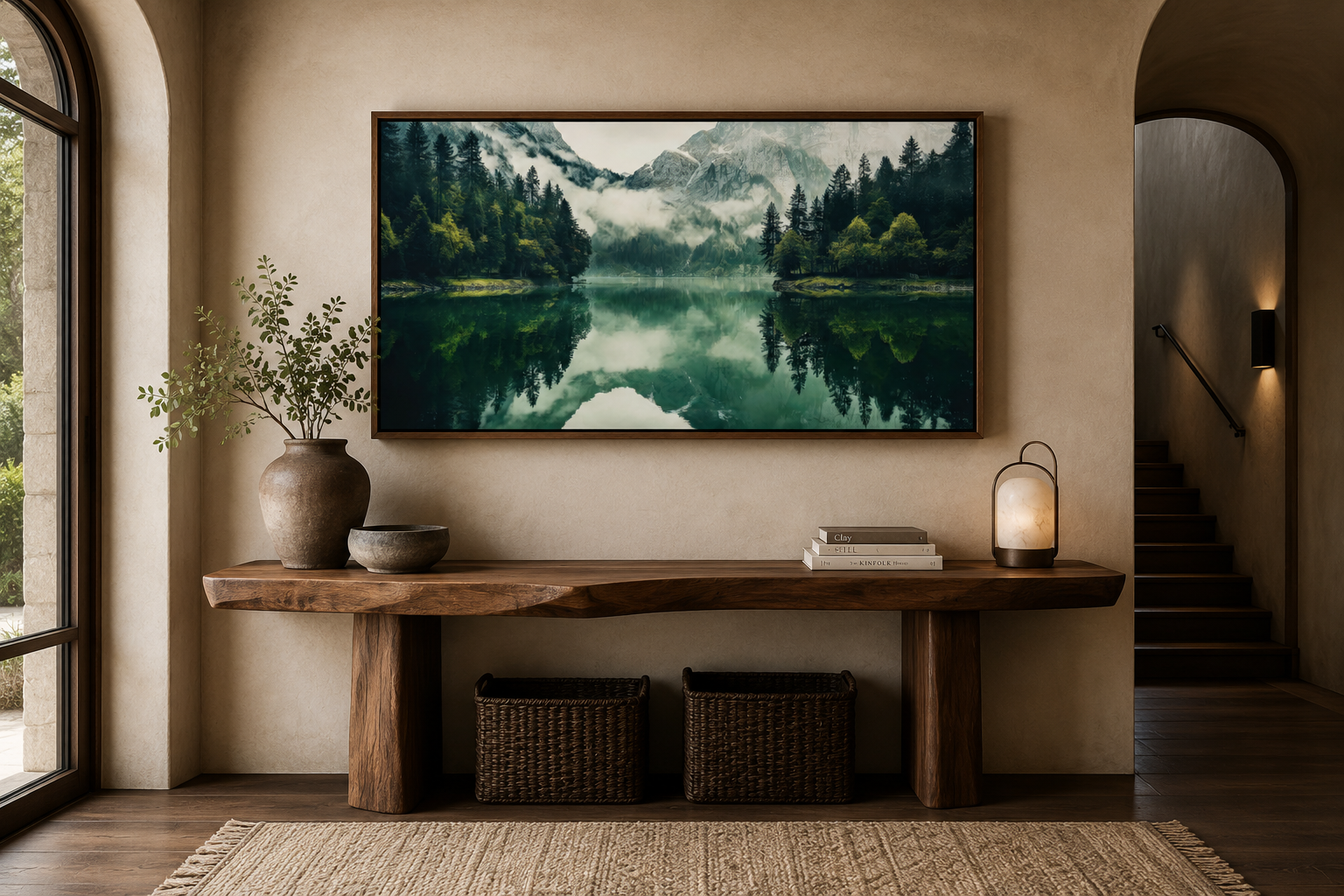 Mirror Lake And Mountains Emerald Green Nature Canvas Wall Art