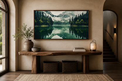 Mirror Lake And Mountains Emerald Green Nature Canvas Wall Art