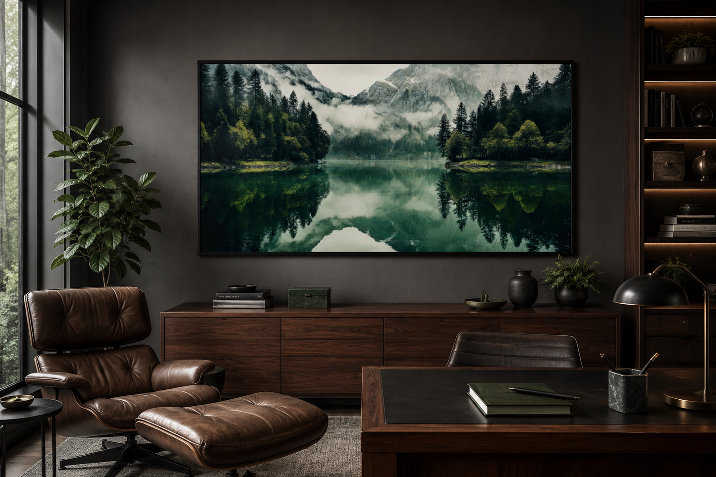 Mirror Lake And Mountains Emerald Green Nature Canvas Wall Art