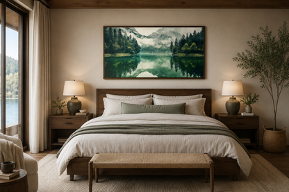 Mirror Lake And Mountains Emerald Green Nature Canvas Wall Art