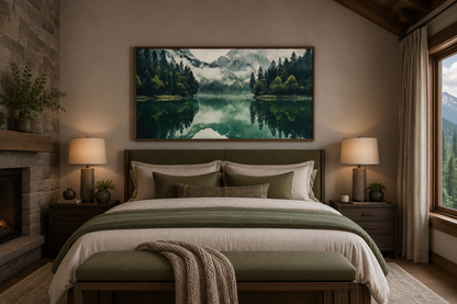 Mirror Lake And Mountains Emerald Green Nature Canvas Wall Art