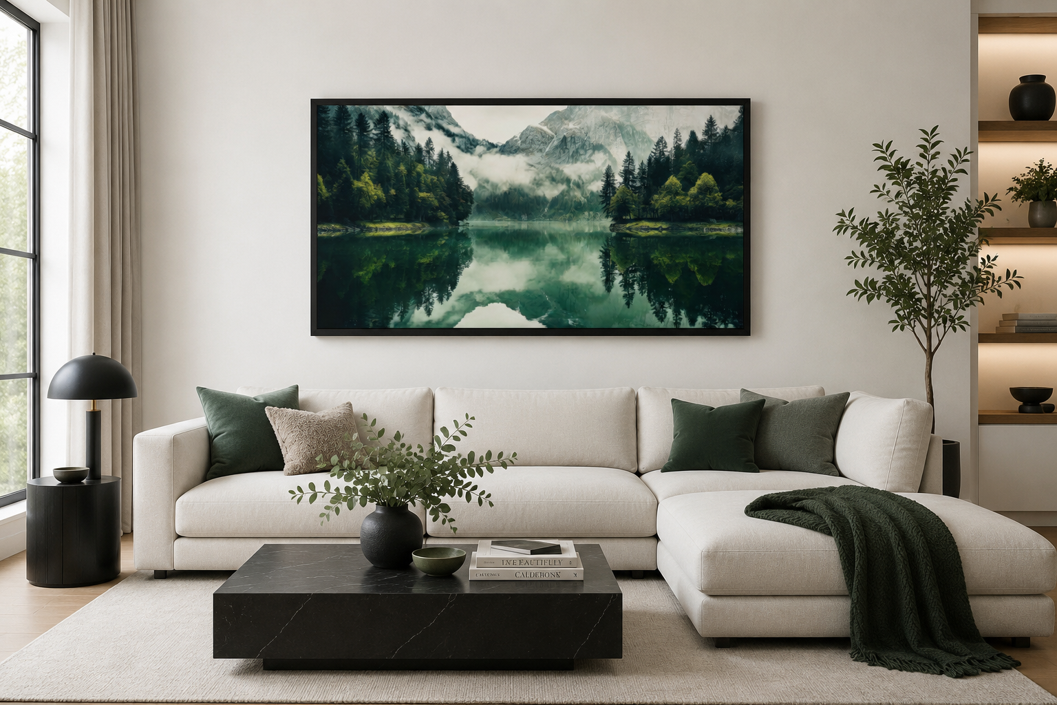 Mirror Lake And Mountains Emerald Green Nature Canvas Wall Art