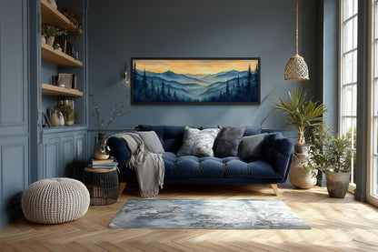 Misty Mountain Forest Sunset Long Horizontal Canvas Wall Art