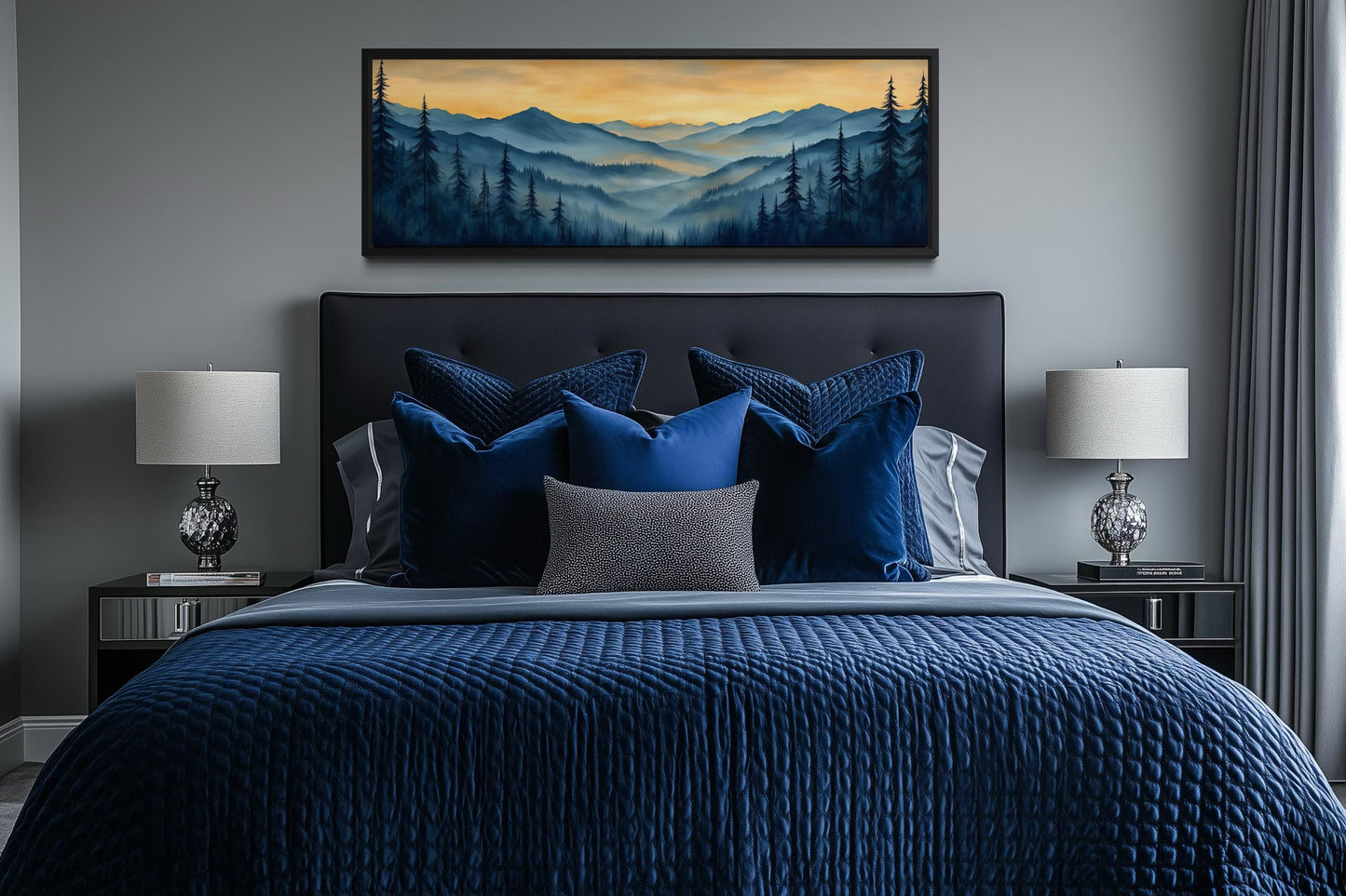 Misty Mountain Forest Sunset Long Horizontal Canvas Wall Art