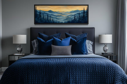 Misty Mountain Forest Sunset Long Horizontal Canvas Wall Art
