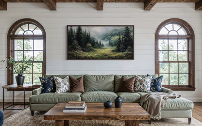 Misty Mountain Meadow and Pine Forest Canvas Wall Art