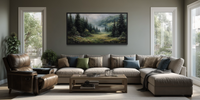 Misty Mountain Meadow and Pine Forest Canvas Wall Art