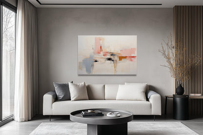 Modern Abstract Blush Pink Cream And Blue Canvas Wall Art