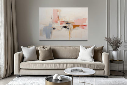 Modern Abstract Blush Pink Cream And Blue Canvas Wall Art