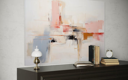 Modern Abstract Blush Pink Cream And Blue Canvas Wall Art