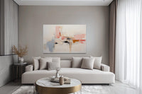 Modern Abstract Blush Pink Cream And Blue Canvas Wall Art