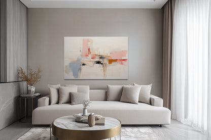 Modern Abstract Blush Pink Cream And Blue Canvas Wall Art