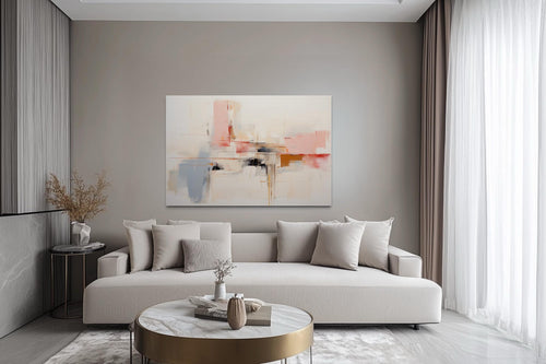 Modern Abstract Blush Pink Cream And Blue Canvas Wall Art