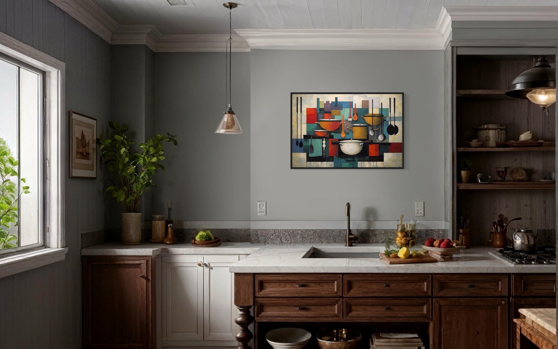 Modern Abstract Geometric Kitchen Framed Canvas Wall Art