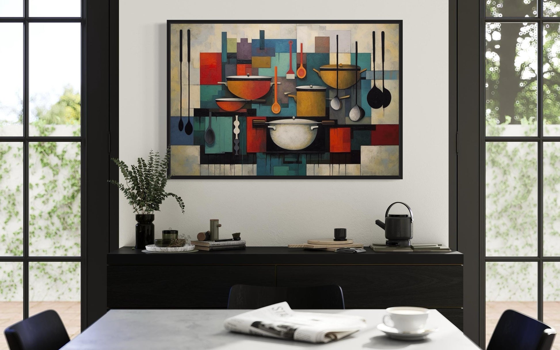 Modern Abstract Geometric Kitchen Framed Canvas Wall Art