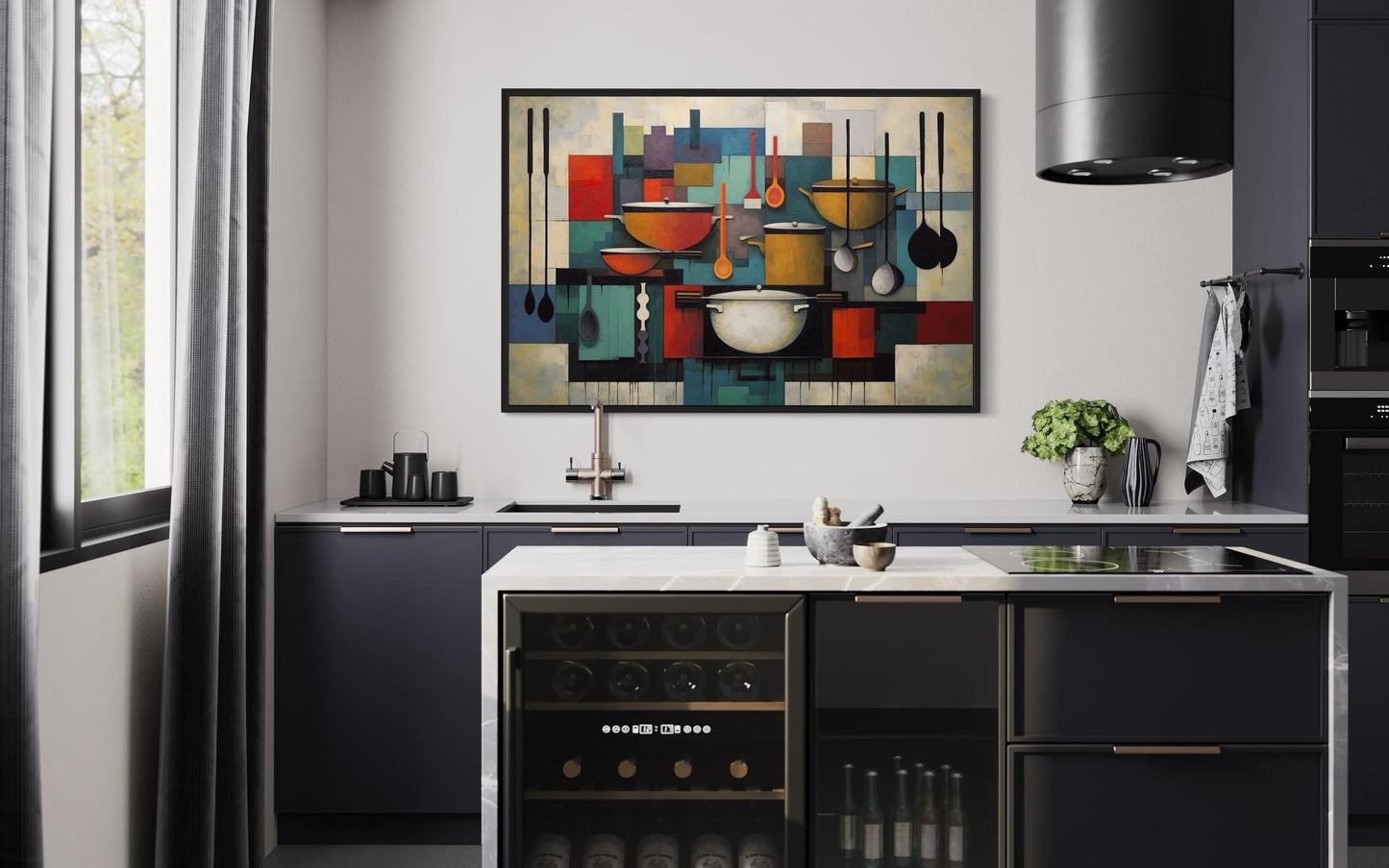 Modern Abstract Geometric Kitchen Framed Canvas Wall Art