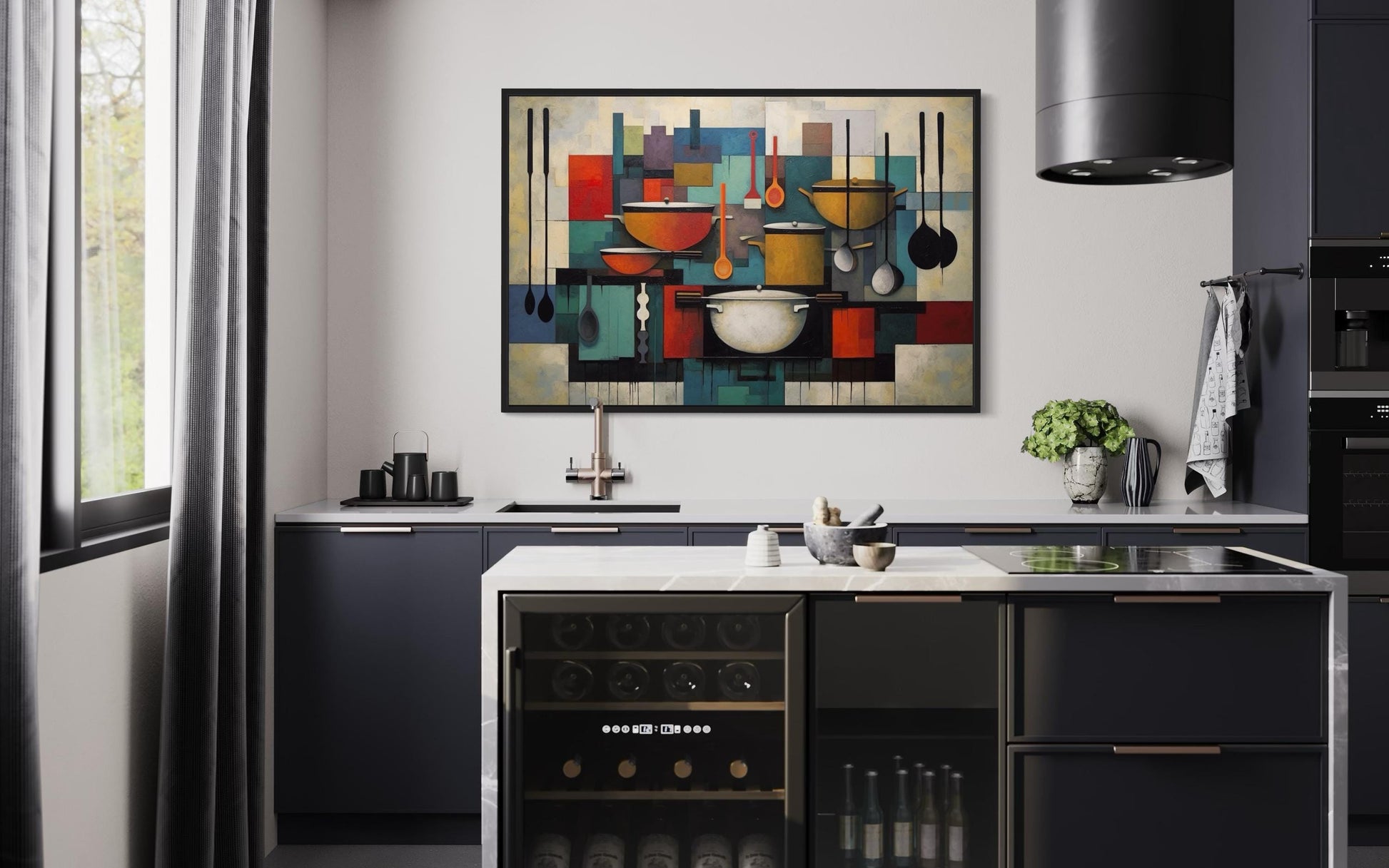 Modern Abstract Geometric Kitchen Framed Canvas Wall Art