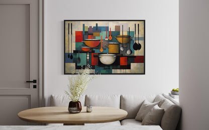 Modern Abstract Geometric Kitchen Framed Canvas Wall Art