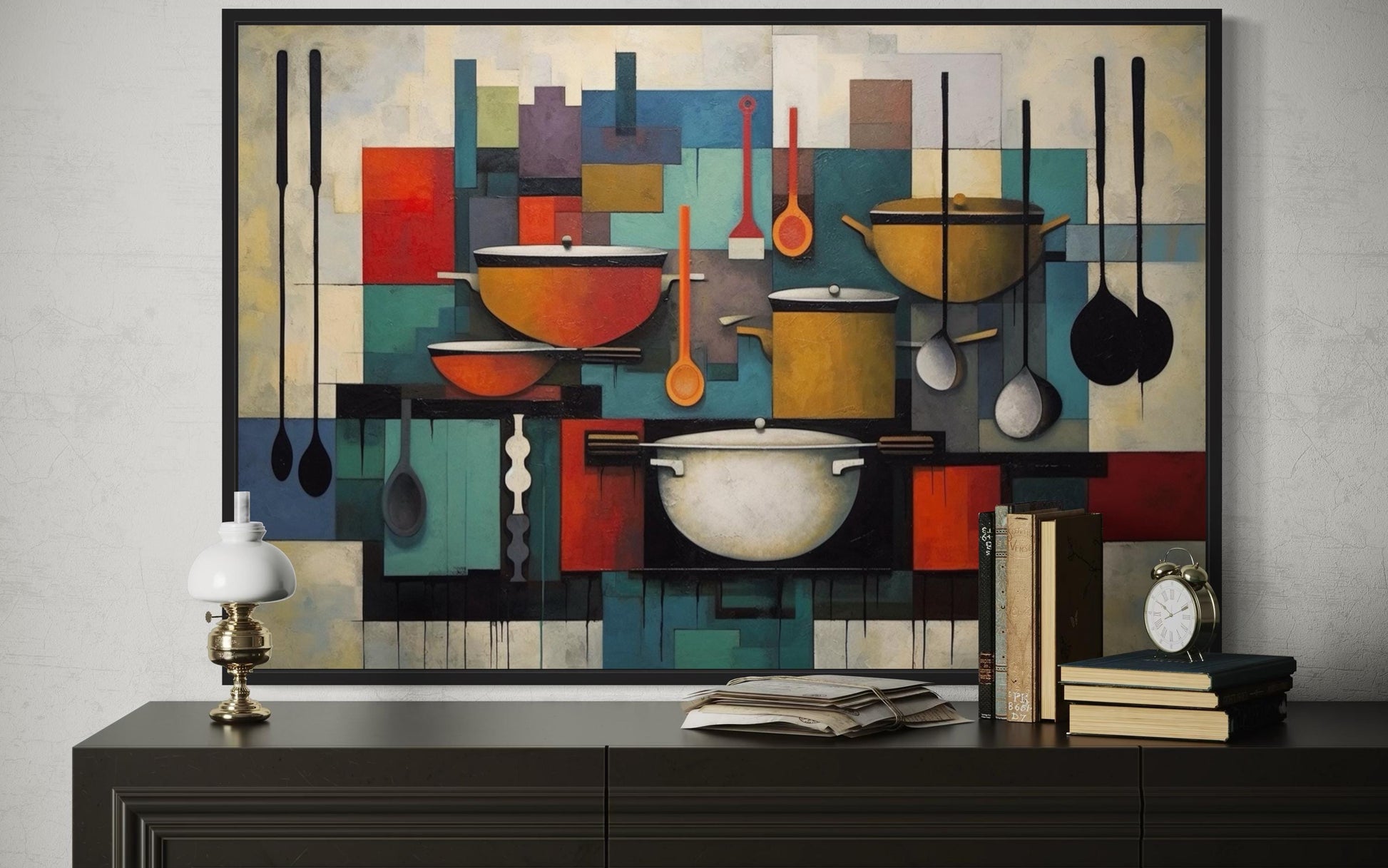 Modern Abstract Geometric Kitchen Framed Canvas Wall Art