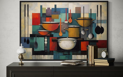 Modern Abstract Geometric Kitchen Framed Canvas Wall Art