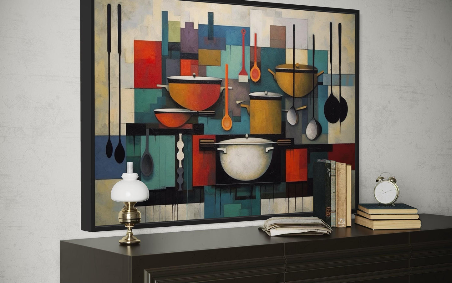 Modern Abstract Geometric Kitchen Framed Canvas Wall Art