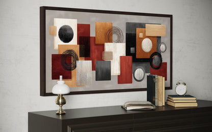 Modern Geometric Abstract Red, Black, Beige and Orange Shapes Canvas Wall Art