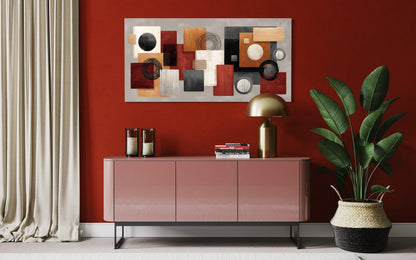 Modern Geometric Abstract Red, Black, Beige and Orange Shapes Canvas Wall Art