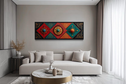 Modern Long Horizontal Indian Patterns Canvas Wall Art