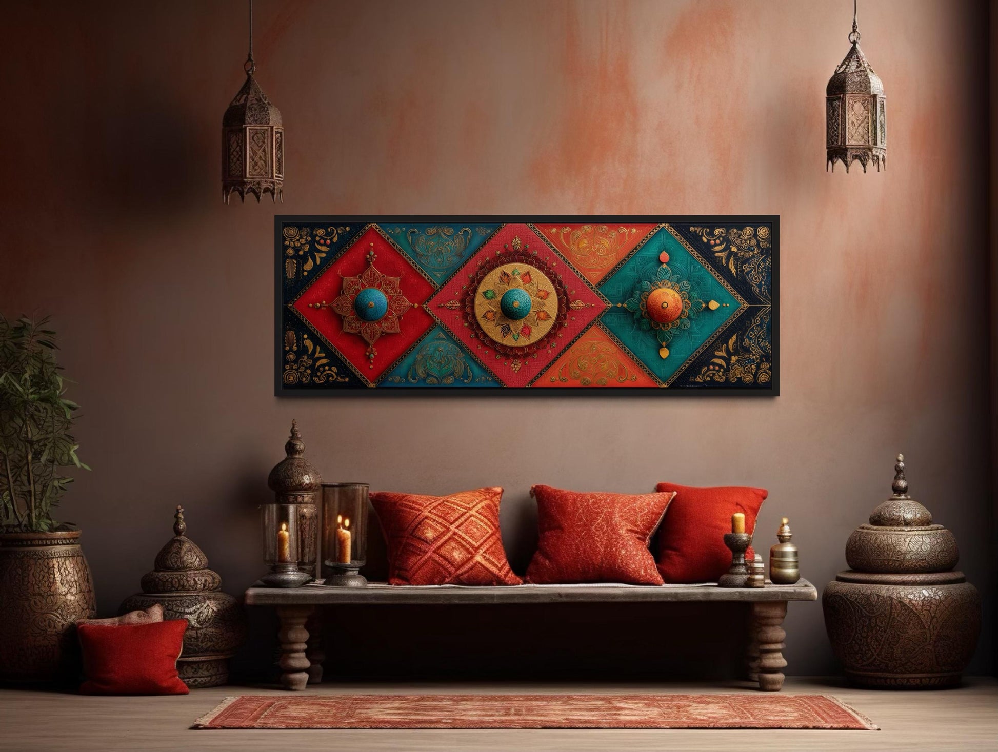 Modern Long Horizontal Indian Patterns Canvas Wall Art