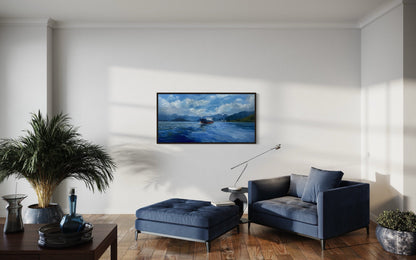 Modern Ship Painting - Framed Canvas Art | Nautical Wall Decor for Coastal Home