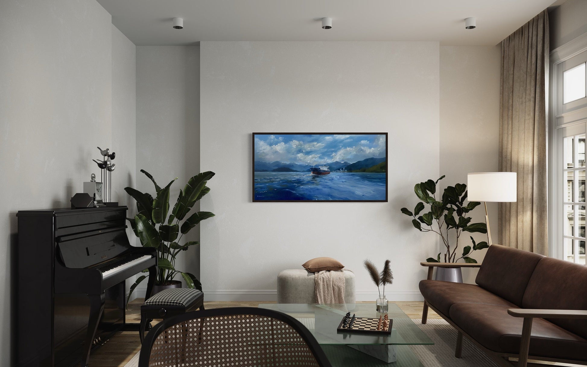 Modern Ship Painting - Framed Canvas Art | Nautical Wall Decor for Coastal Home