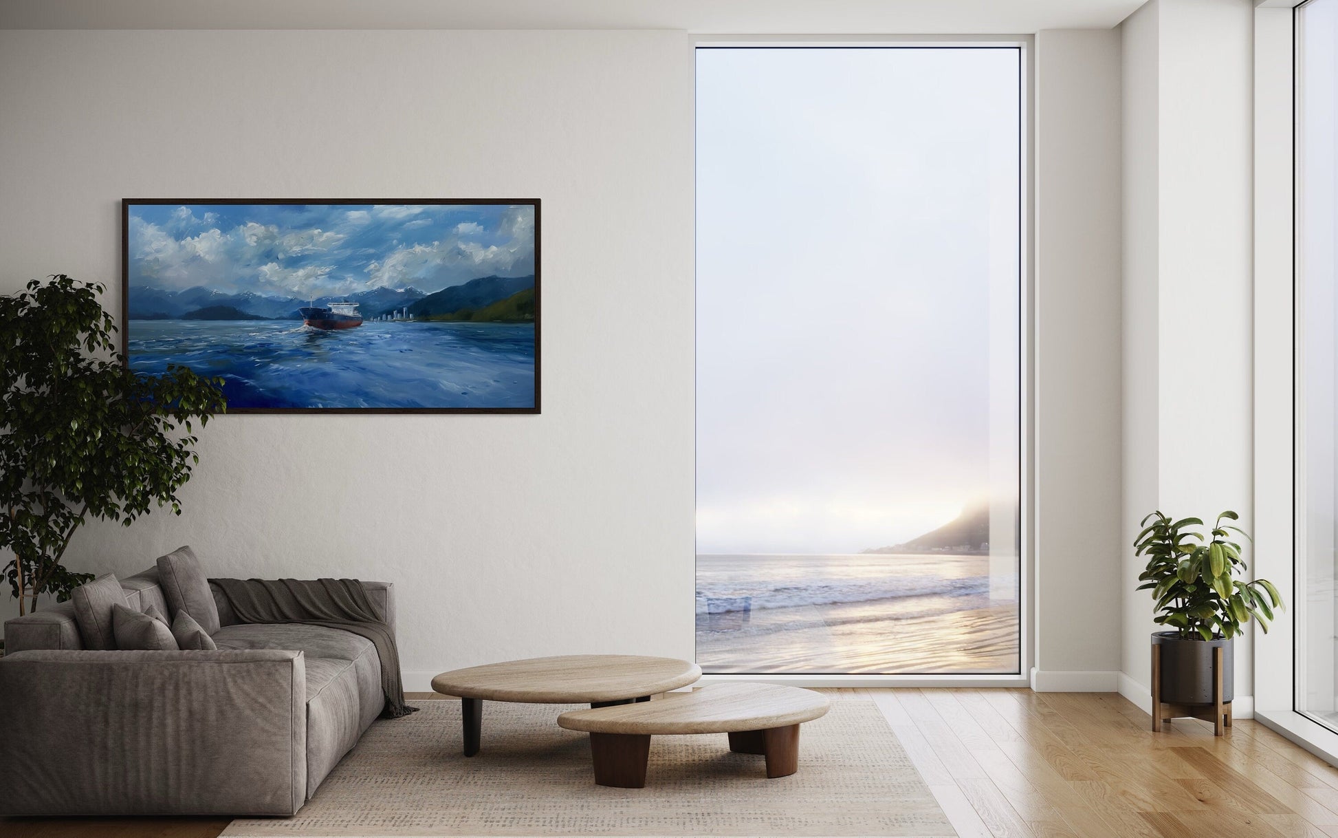 Modern Ship Painting - Framed Canvas Art | Nautical Wall Decor for Coastal Home