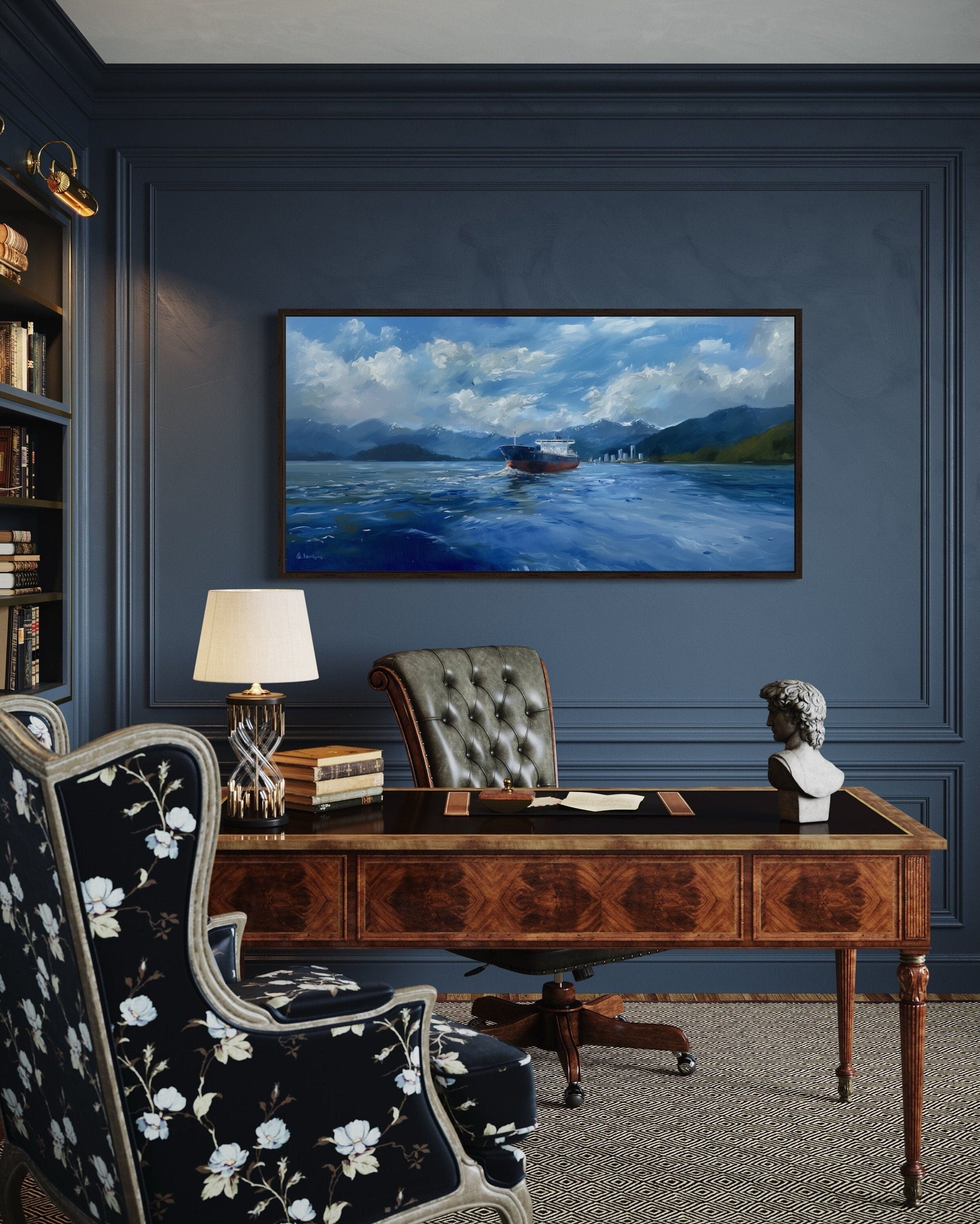 Modern Ship Painting - Framed Canvas Art | Nautical Wall Decor for Coastal Home