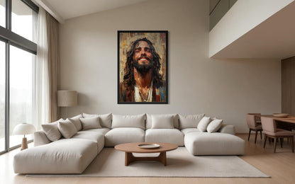 Modern Smiling Jesus Abstract Graffiti Framed Canvas Wall Art