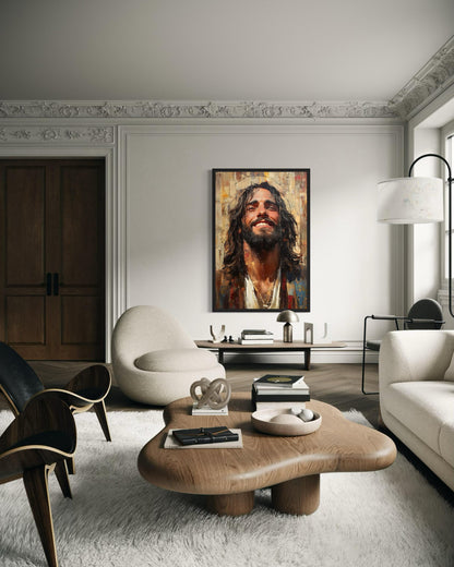 Modern Smiling Jesus Abstract Graffiti Framed Canvas Wall Art