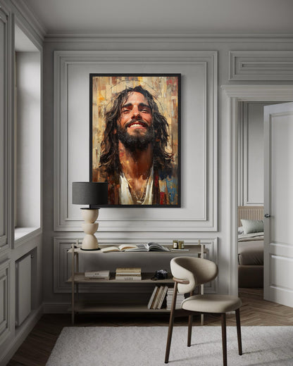 Modern Smiling Jesus Abstract Graffiti Framed Canvas Wall Art