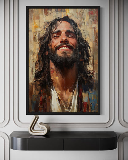 Modern Smiling Jesus Abstract Graffiti Framed Canvas Wall Art