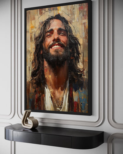 Modern Smiling Jesus Abstract Graffiti Framed Canvas Wall Art