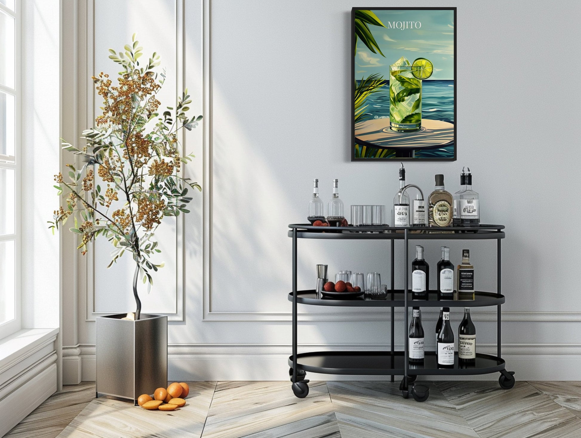 Mojito Cocktail On The Beach Art Print Canvas Wall Art