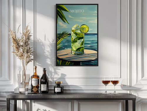 Mojito Cocktail On The Beach Art Print Canvas Wall Art
