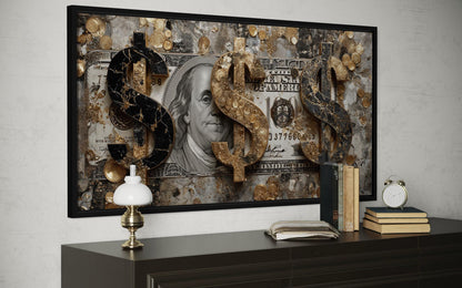 Money Wall Art – Gold Coin Canvas, Executive Office Decor & Modern Masculine Art for Men