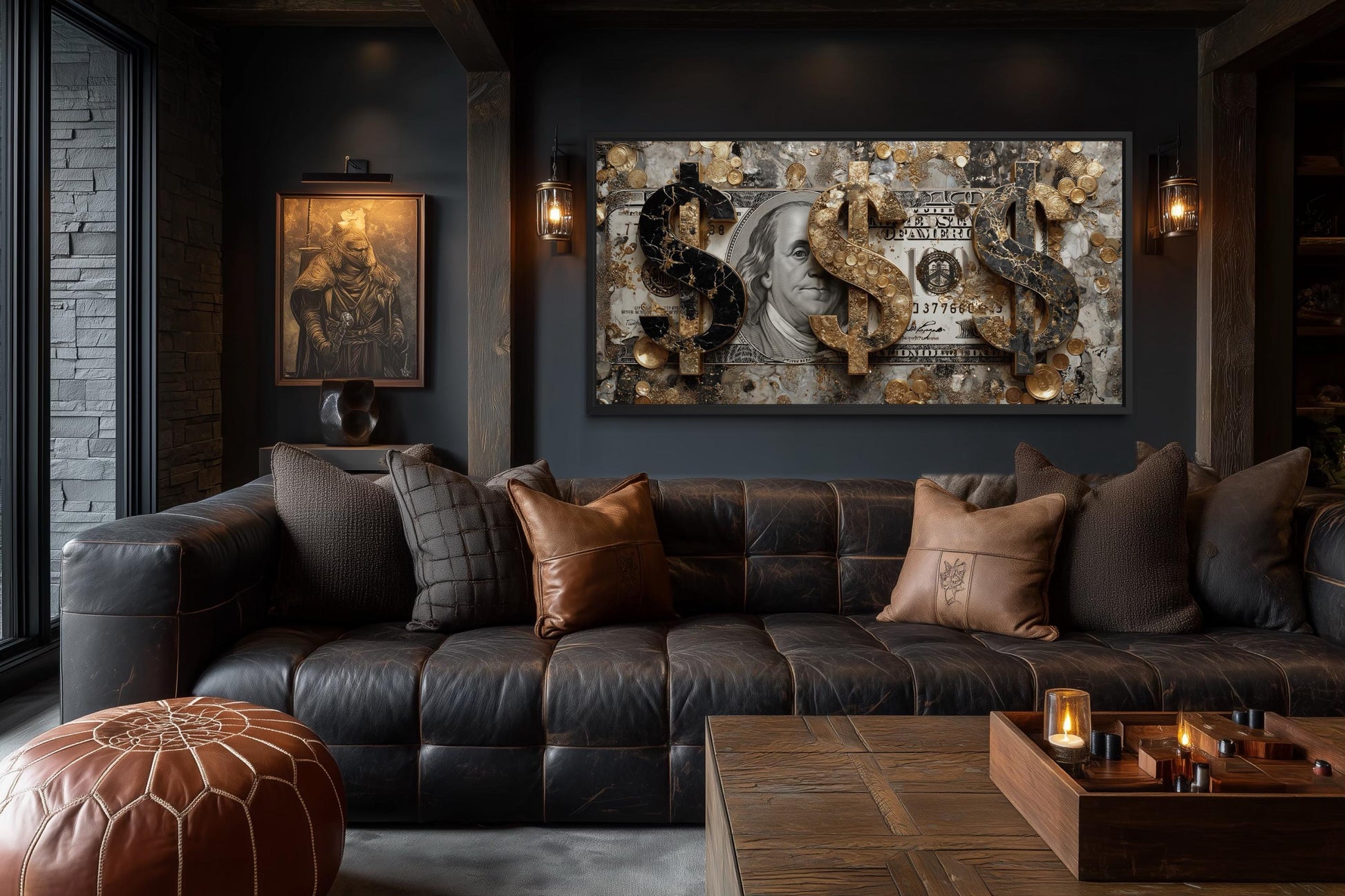 Money Wall Art – Gold Coin Canvas, Executive Office Decor & Modern Masculine Art for Men