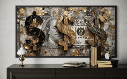 Money Wall Art – Gold Coin Canvas, Executive Office Decor & Modern Masculine Art for Men