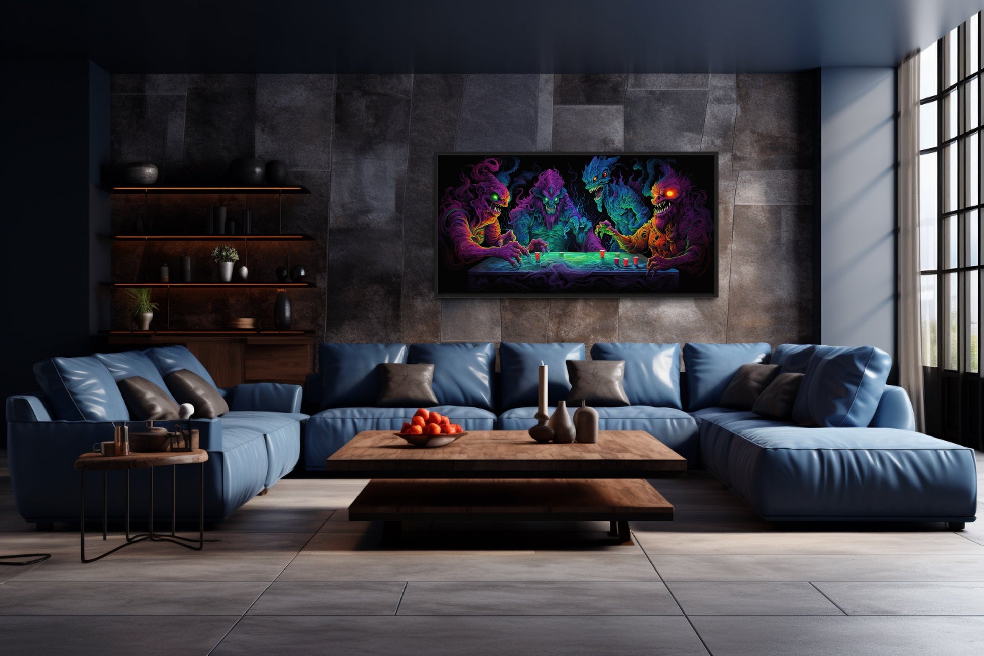 Monsters Playing Beer Pong Framed Canvas Wall Art For Man Cave Decor