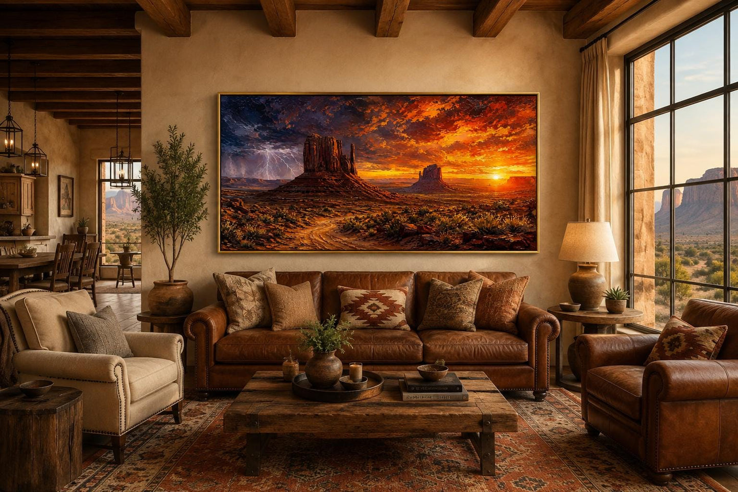 Monument Valley Sunset with Dramatic Storm Clouds and Lightning, Southwestern Wall Art