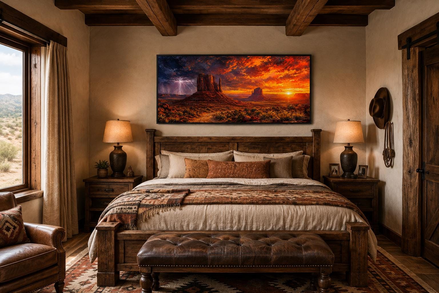 Monument Valley Sunset with Dramatic Storm Clouds and Lightning, Southwestern Wall Art