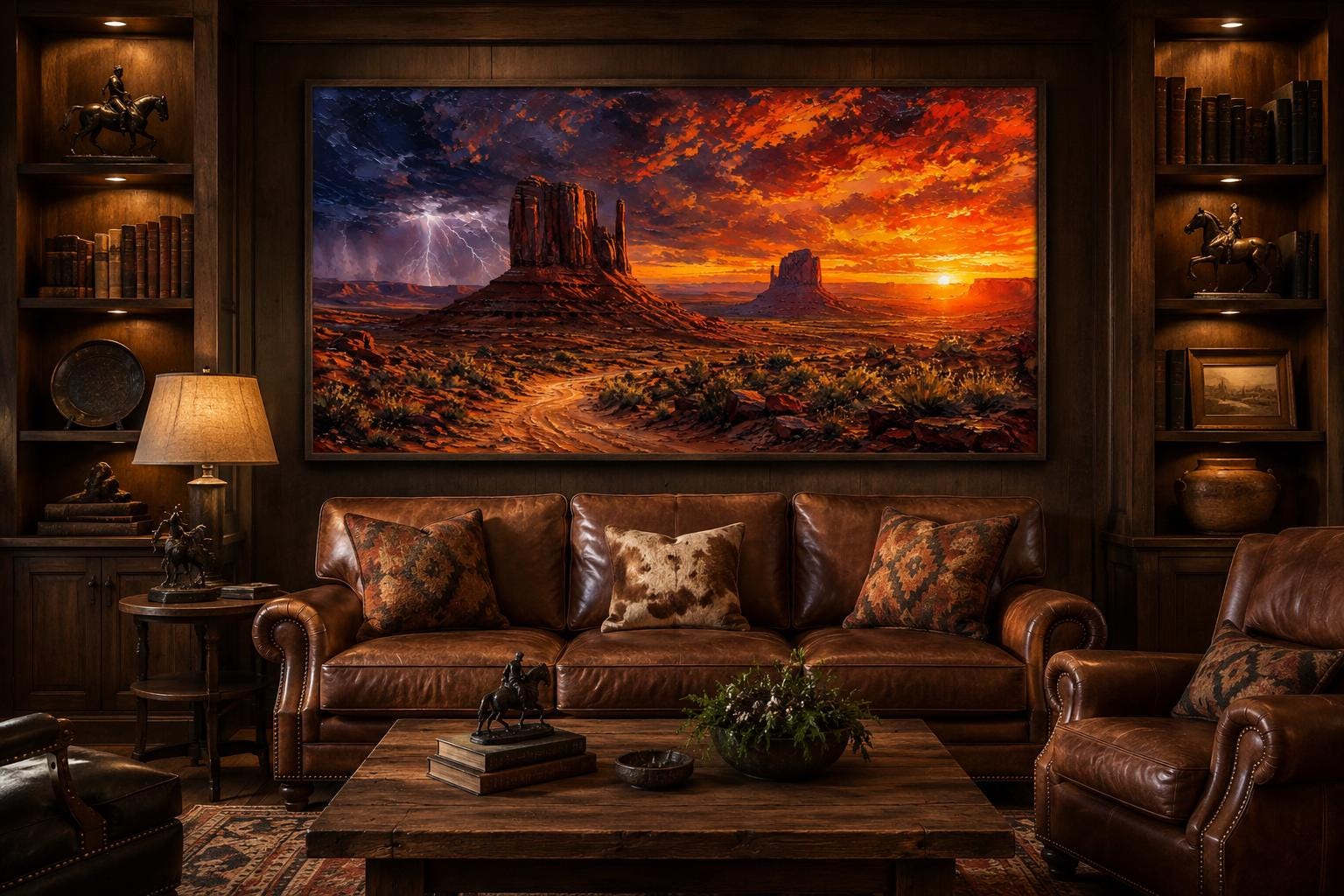Monument Valley Sunset with Dramatic Storm Clouds and Lightning, Southwestern Wall Art