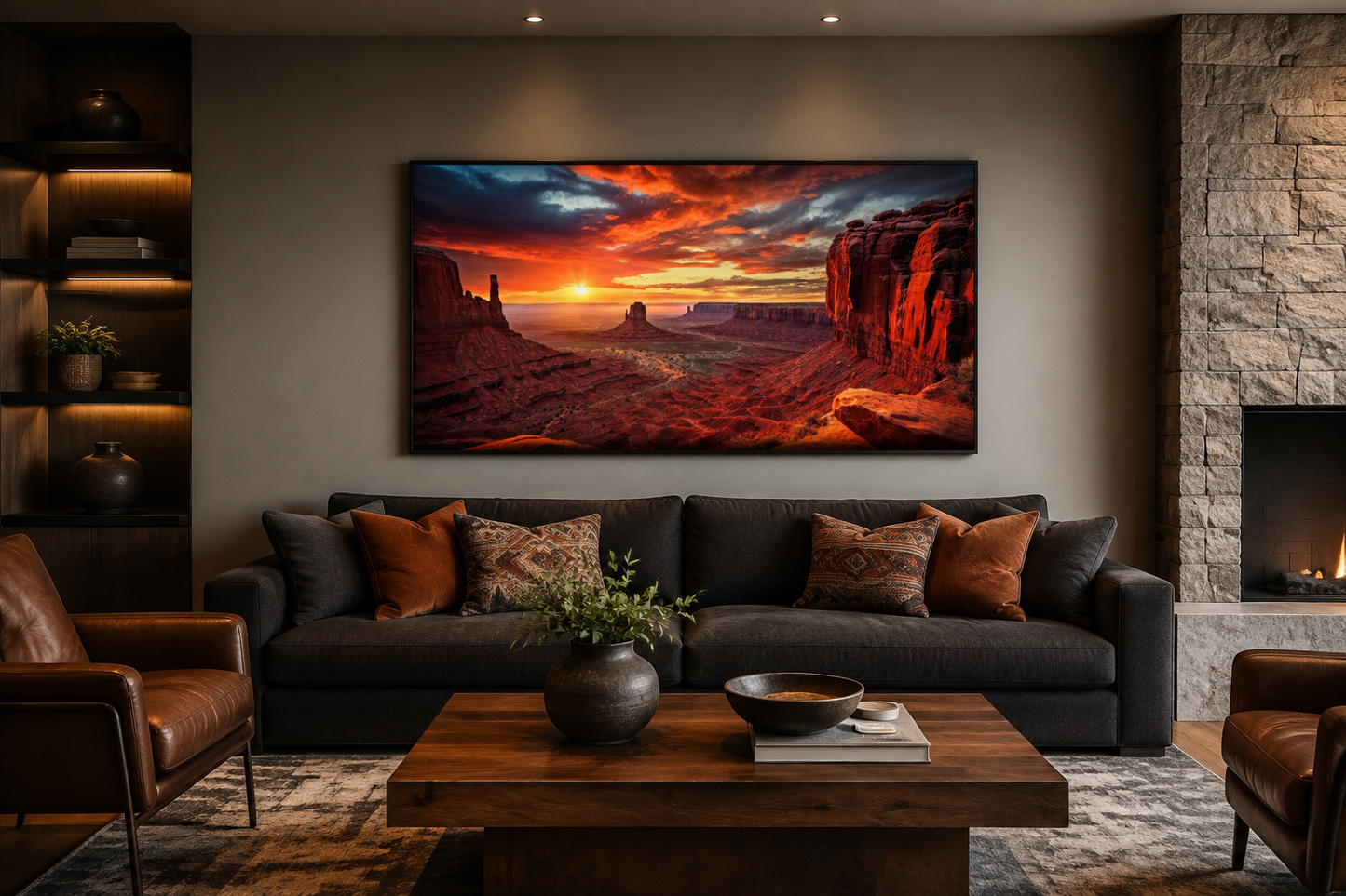 Monument Valley Sunset Framed Canvas Wall Art