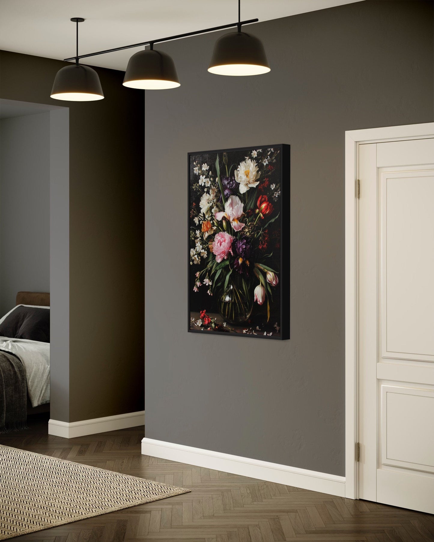 Moody Dark Academia Flowers Antique Style Framed Canvas Wall Art