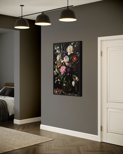 Moody Dark Academia Flowers Antique Style Framed Canvas Wall Art